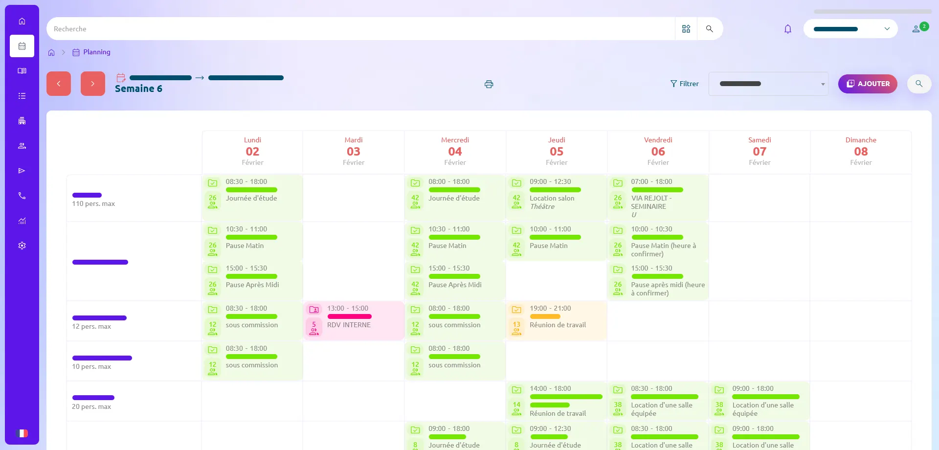 Calendrier des salles de séminaire Roomup